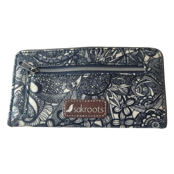 Sakroot Artist Circle Slim Wallet, Blue, White Floral, Studded, Embroidered - Picture 1 of 4